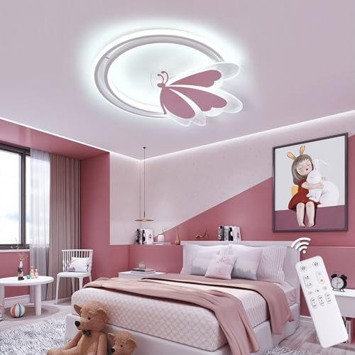 zenlavia Lámpara de Techo LED Mariposa 48W Regulable con Mando, 4800lm, 3000–6500K, Luz Nocturna, Temporizador, Memoria, Lámpara Moderna para Dormitorio y Habitación Infantil, 47×40cm, Metal