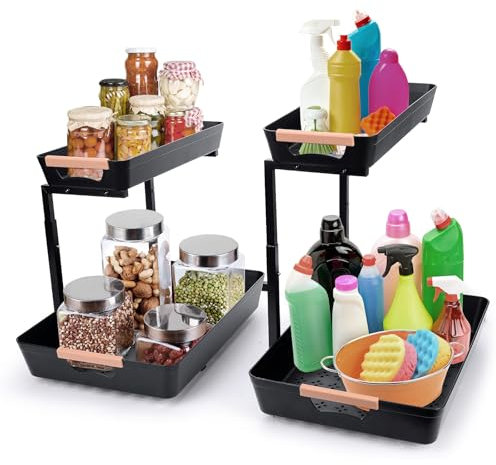 HOMIEE Spülschrank Organizer Ausziehbar, 2 Stück Unter Waschbecken Regal Spülenunterschrank Organizer 2 Etagen Unter Spüle Unterschrank Waschbeckenunterschrank Organizers für Küche Schrank