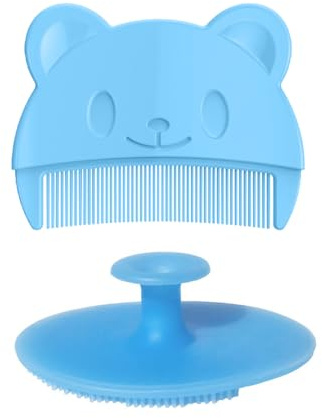 SGERUFZ Cepillo de baño para bebés de 2 piezas, cepillo de silicona para bebés y peine para recién nacidos, cepillo suave para masajear el cuero cabelludo y eliminar la caspa, apto para recién nacidos