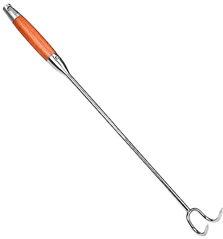 Abaodam Crochet Alimentaire en Acier Inoxydable Poignée en Bois pour Barbecue, Ustensile Cuisine pour Retourner et Rôtir la Viande, pour Ailes de Poulet et Grillades