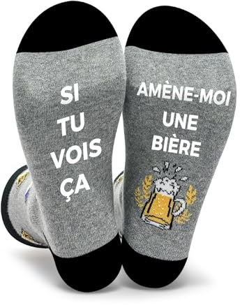 Chaussette Humour Homme Fantaisie Coton Drole Personnalisé Rigolotes Humoristiques Biere Socks Imprimé Lettres Cadeau Paternité Anniversaire Papi Fête des pères EU 39-46