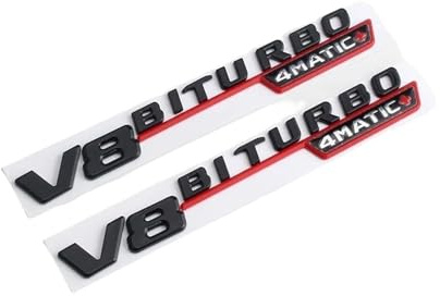 2 STK. 3D ABS V8 Biturbo Auto Heckklappen Aufkleber Emblem Logo Abzeichen | Passend für 4Matic Mercedes GLC GLE 63 S W205 W204 W213 W212 (V8 Schwarz Rot 2 Stück)