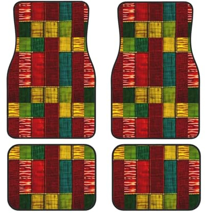Lot de 4 tapis de sol antidérapants style africain patchwork 1 imprimé élégant pour voitures, camions, SUV