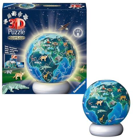Ravensburger Earth at Night 72-Piece 3D Nightlight Puzzle – Glow-in-the-Dark Puzzle Toy for Kids & Adults, Relaxing Interactive Decor