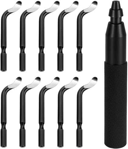 11 Pcs Deburring Tool,Reusable Deburring Tool 3D Printing With 10 High Speed Steel Swivel,360° Rotating Pipe Deburring Tool Precision Edge Burr Removal, for Metal, Resin, PVC Pipes and DIY Projects