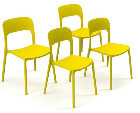 Arreditaly Set 4 Sedie Da Giardino In Polipropilene Impilabili Leggere E Resistenti Ideali Per Esterni Terrazze Giardini Bar Dehors Ristoranti 41 x 82,5 x 52 cm (Giallo)