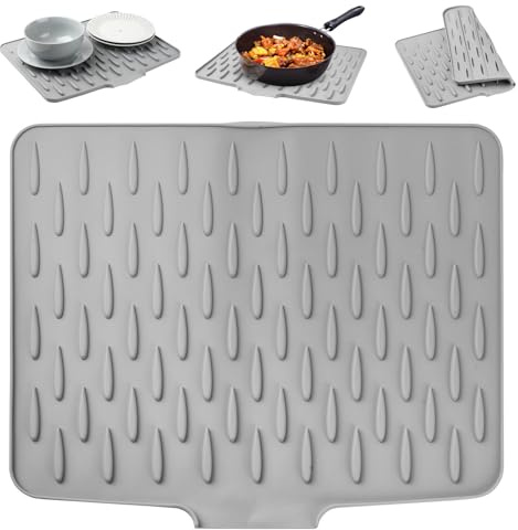 Alfombrilla Escurreplatos de Silicona, 40 x 32,5 cm Alfombrilla para secar PlatosAlfombrillas de Drenaje de Silicona, Alfombrillas Secado de Platos para Fregadero Tapete de Siliconas de Mesa