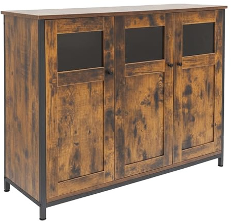 Relaxdays kitchen sideboard with glass doors, HWD: 75 x 100 x 35 cm, kitchen cabinet, industrial style, dark brown/black