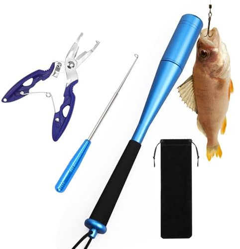 SCBOY 3 set Fiskeutrustning Fiskedödare 24,5 cm Fisketång Kroklösare Aluminium Fiskdödare Fiskbedövare För nybörjare Utomhus Forell Fiskeredskap (Blå)