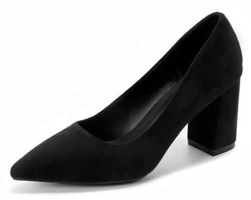 Svarta Damskor Med Spetsig Tå, Mellanhög Klack, Bekväma Slip-on Pumps För Kontoret