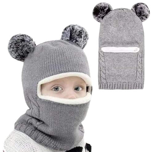 CBMZHF Chapeau d'hiver chaud pour enfants - Bonnet à rabat pour bébé - Bonnet à pompons - Coupe-vent - Cagoule pour enfants - Pompon pour garçons et filles - 2 à 7 ans - Gris