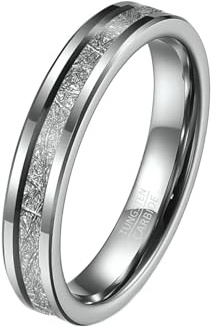Whoiy vigselring volframkarbid med gravyr, 4 mm/6 mm/8 mm bred herrringar meteoriter intarsia förlovningsringar vigselringar silver personlig herrbandring storlek 52–67, 54 (17.2), Icke-ädelmetall