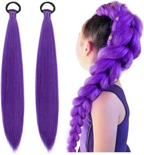 CHANCCI Extension per capelli viola,26 pollici capelli sintetici intrecciati viola lunghi pre-allungati per bambini e donne, extension per capelli viol per trecce per feste di Halloween cosplay (2)