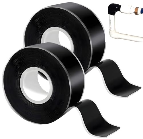 KEORHEZ 2 Rollos Cinta Aislante De Silicona Impermeable Autoadhesiva, Cinta De Reparación, 2,5 CM X 3 M, Adecuado Para Reparar Tuberías De Agua, Cables, Etc (Negro)