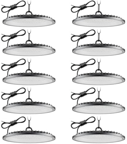 Faretto LED UFO 200W 10 Pezzi,6500K Bianco Freddo UFO Lampada da Officina Industriale,20000LM Super Luminose LED Industriale Faretto,IP65 Impermeabile Lampada da Garage per Fabbrica Officina Fienile