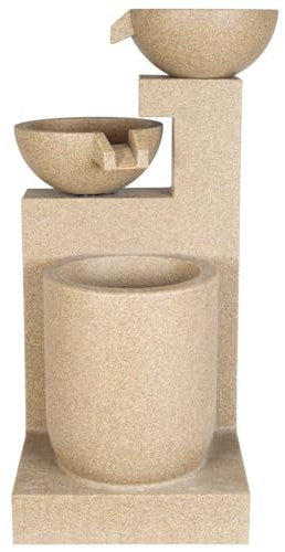 Easy Fountain Dune Falls Water Feature – Mains Powered, No Plumbing, Outdoor Garden Fountain with Recirculating Pump and LED Lights, Stone Effect Polyresin, Patio & Garden