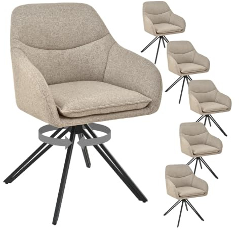 Bon Furni Esszimmerstühle Drehbar 6er Set mit Armlehne, Drehstuhl Esszimmer, Polsterstuhl, 360° drehbar, Küchenstuhl mit Metallbeine für Esszimmer, Büro, Greige
