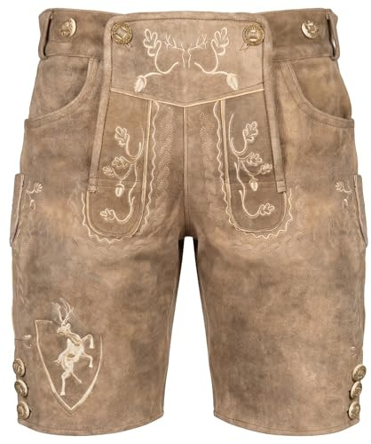 Krist und König Premium Lederhose Wildbock – Kurze Herren Trachtenlederhose aus feinstem Wildbockleder inkl. Hosenträger - Oktoberfest - Kirchweih