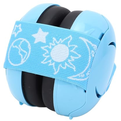 Saluaqui Paraorecchie con Cinturino Blu con Cancellazione del Rumore con Fascia per Neonati Fino a 18 Mesi Riduzione del Rumore 25 DB Comodi Paraorecchie Portatili (BLUE)