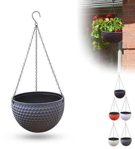 Hängender Pflanzgefäß, 2 Stück, hängende, selbstbewässernde Pflanztöpfe, 21 cm, minimalistischer Stil, Blumentöpfe, Korb mit Drainageloch für Innen- und Außendekoration, Grau, Blume, Pflanzgefäß (A)