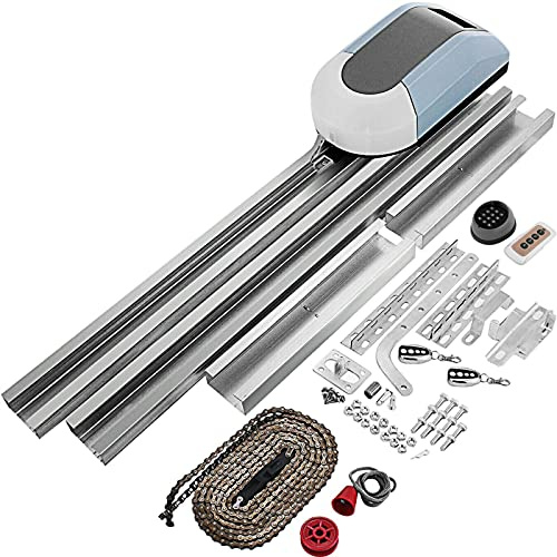 Motor Puerta Corredera, 1000N Abridor automático de la puerta del garaje Operador eléctrico Abres de puerta automática Kit de puertas deslizantes con 3 rieles 2 remotes