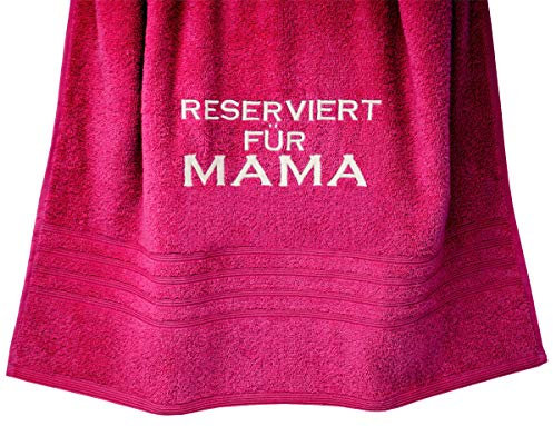 Lashuma Besticktes Duschtuch Rot - Rhabarber mit Reserviert für Mama, Liegetuch 70x140 London