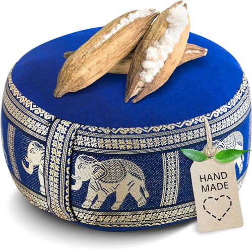 livasia Meditationskissen Thaiseide - Ø 32x20cm - Yogakissen klein mit Kapok, Pouf, Bodenkissen Yoga Zen Meditation, Sitzkissen Garten Balkon, Zafukissen handgefertigt