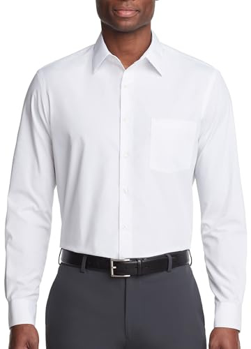 Van Heusen Men's Dress Shirt Regular Fit Poplin Solid, White, 17.5 Neck 34-35 Sleeve