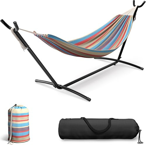 Sorbus 2-Person Luxury Hammock with Steel Stand- Premium Cotton Blend 60 Large Bed- Heavy Duty 450lbs Portable w/Carrying Case - for Garden Yard Patio Outdoor Camping Gifts- Washable