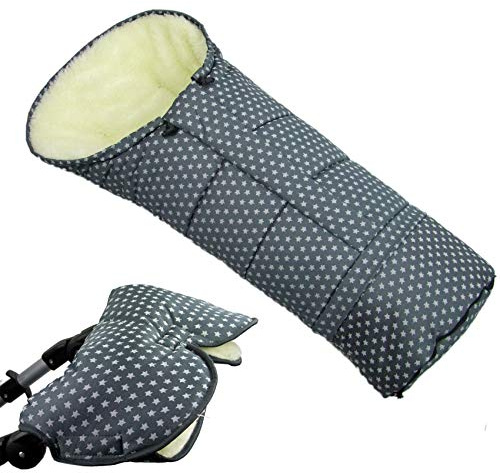 BAMBINIWELT KOMBI-ANGEBOT MUFF + Winterfußsack/MUMIE- aus Lammwolle für Kinderwagen, Buggy, Schlitten - STERNE DUNKELGRAU XX