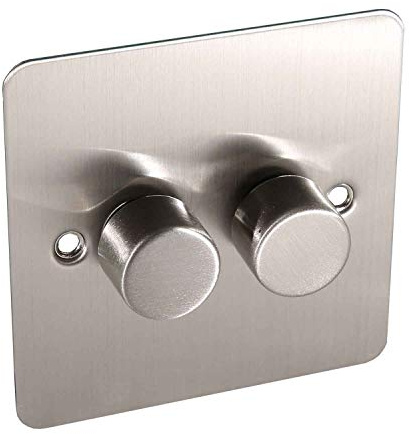Lowenergie LED Dimmer Switch Light Switch for Dimmable Low Load Lighting Faceplate 3W to 250W 240V (DOUBLE, BRUSHED CHROME)