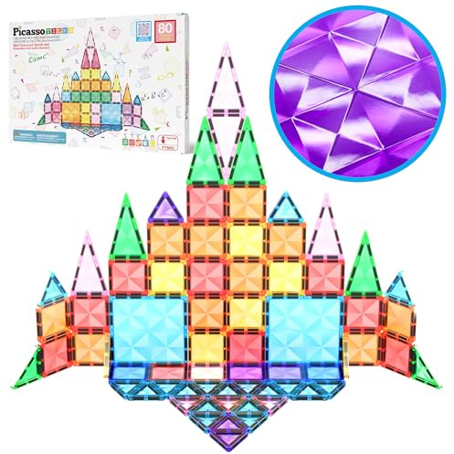 PicassoTiles 80 st magnetiskt byggblock mini diamantserie resestorlek on-the-go magnet konstruktion leksaksset STEM inlärningssats pedagogiskt lekset barn hjärnutveckling stapelblock PTM80