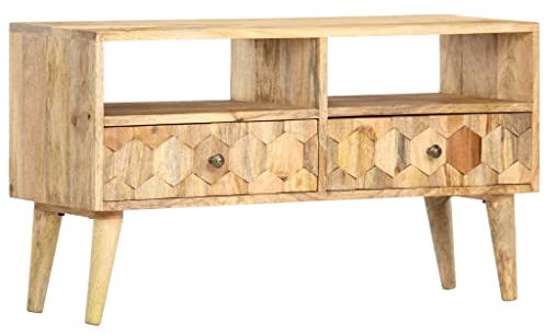 vidaXL Mangoholz Massiv TV Schrank mit 2 Türen 2 Fachböden Lowboard TV Möbel Sideboard Fernsehtisch Fernsehschrank HiFi-Schrank 90x30x50cm