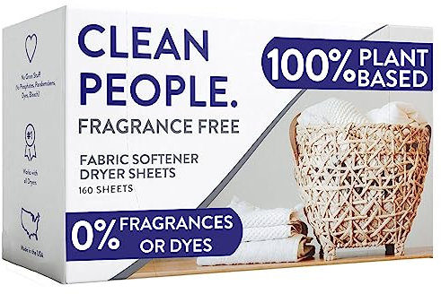 The Clean People Fabric Softener Sheets - Dryer Sheets - Softens & Removes Static Cling - Vegan Laundry Softener, Essential Oils (120 Count, Fragrance Free)