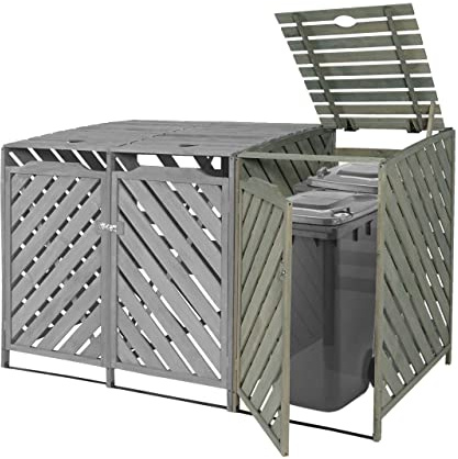 Mendler XL 1er-/2er-Mülltonnenverkleidung Erweiterung HWC-J44 - grau | Mülltonnenbox, Holz, MVG-Zertifiziert, 120x68x98cm