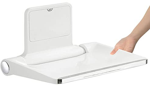 Heuffe Asiento de Ducha Abatible Grueso con Respaldo de Pared - 200kg Capacidad Antideslizante, Silla Plegable para Personas Mayores, Blanco