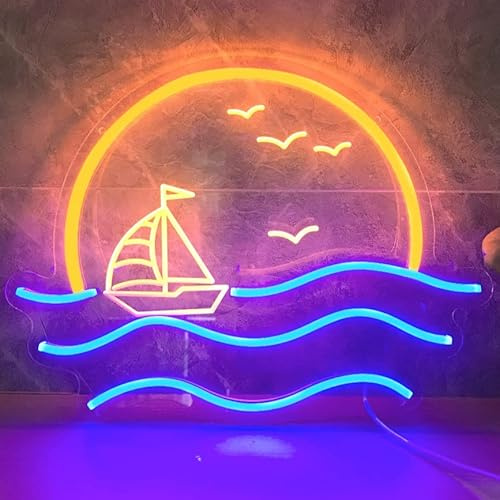 Sunset Neon Sign for Bedroom, Sunrise & Sunset at Sea Neon Light Sign for Wall Decor, 5V Sailboat Neon Sign for Living Room Bar Office, Housewarming Gift, 17x13 IN by JXIN