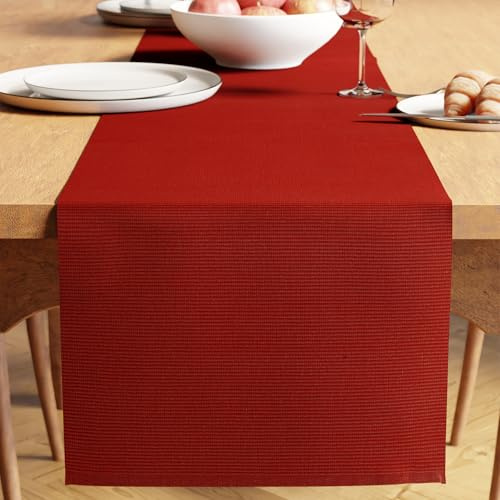 Encasa XO Runner da Tavola | Cotone a Coste Sottili Tinto in Filato | Dimensioni 32x200 cm | Rosso solido | Lavabile in Lavatrice