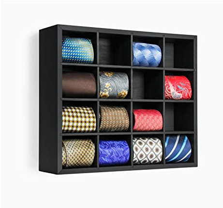 B4Life Krawattenhalter zur Wandmontage, Krawatten-Organizer, schwarze Krawatten-Display-Racks für die Wand, Bambus-Krawatten-Aufbewahrung, Krawattenhalter, Wandhalterung
