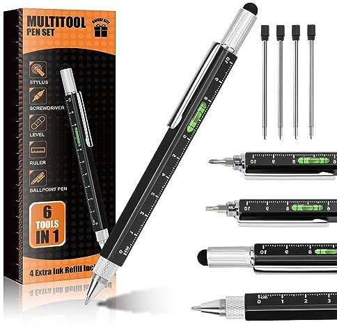 Stylo multifonction unique pour homme, cadeau d'anniversaire pour homme, papa, cadeau d'anniversaire pour homme, ingénieur de bureau, menuisier, charpentier, outil de construction (noir)