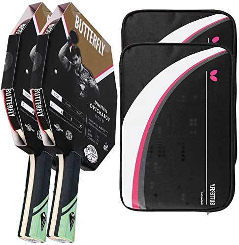 Butterfly Dimitrij Ovtcharov Gold 2 x Tischtennisschläger + 2 x Tischtennishülle Drive Case II | Tischtennisschlägerset | Profi Set