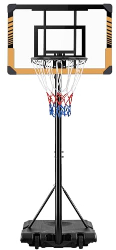 Yaheetech Portable Basketball Hoop System Basketball Goals Set Freestanding Basketball Stand 28'' PVC Backboard System 7ft-8ft Height with Wheels for Indoor/Outdoor Sports