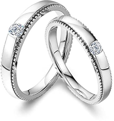 AMDXD Echter Schmuck Ringe Diamant 0.21ct, 2 Stücke Solitärring Platin Klassiker Design Eheringe Verlobungsring Pärchen Ringe, Damen 52 & Herren 67
