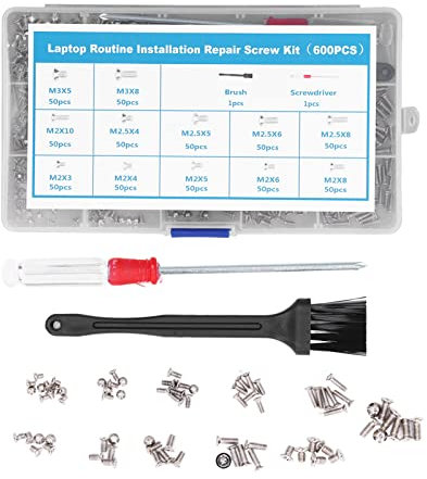 Computer-Schrauben-Set, 600-teiliges Computer-Schrauben-Sortiment-Kit, Ersatzstandard, Metrisch, Mikro-Flachkopf, M2, M2,5, M3 mit Schraubendreherbürste, Schraubenpistolen