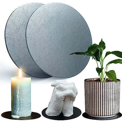 2X Untersetzer Leder für Abdruckset, Glasuntersetzer, Untersetzer für Getränke, Bar, Tassen, Glas - Tischuntersetzer, Untersetzer für Kerzen, Schlüssel etc schwarz rund 15cm
