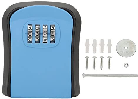 AUNMAS Kombinationsschließfach, 9,6 x 8 x 4,1 cm Wandmontiertes Kombinationsschloss ABS 4-stellige Wasserdichte Schlüsselaufbewahrungs-Schlossbox mit 5 Schlüsseln Kapazität (Blau)