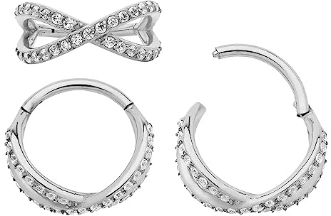 (10mm) 316L Chirurgenstah 1,2 mm Doppelring Kristall Segment Nasenring Hoop Knorpelohrring Septum Clicker Klappbarer Lippen Daith Helix Rook Tragus Piercing Schmuck