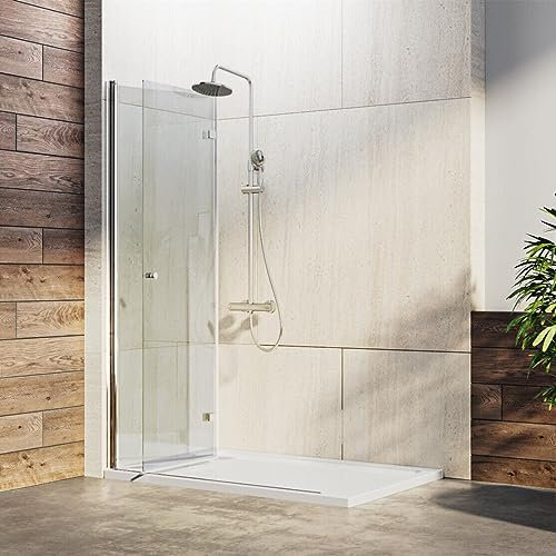 IMPTS Walk In Dusche Duschwand 80x185cm Faltbar Duschtür Duschtrennwand für Duschwanne klappbar Pendeltür aus 6mm klar ESG Glas