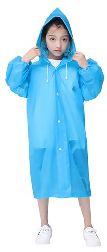 xianynow Chubasquero para Niños, Reutilizable Poncho de Lluvia Impermeable Capa lluvia con Capucha Espesar EVA Chubasqueros Impermeable Chaquetas de Lluvia Poncho de Lluvia para Niños Niñas (azul)
