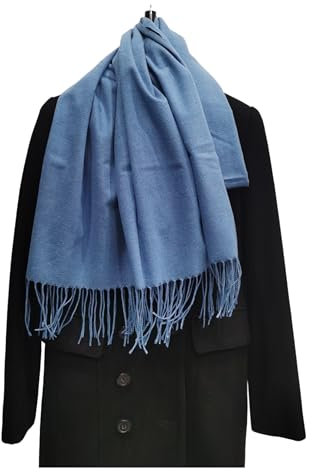 GIMIRO 200x60cm Schal Kaschmir-ähnlicher Schal mit Quasten Baumwolle Polyester Mischung Winter Warm Neckcarves Party Mode Accessoires (Blue)